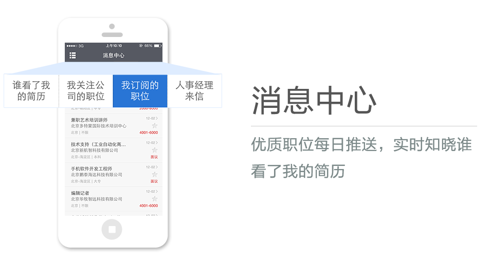 優(yōu)質(zhì)職位每日推送，實(shí)時知曉誰看了我的簡歷